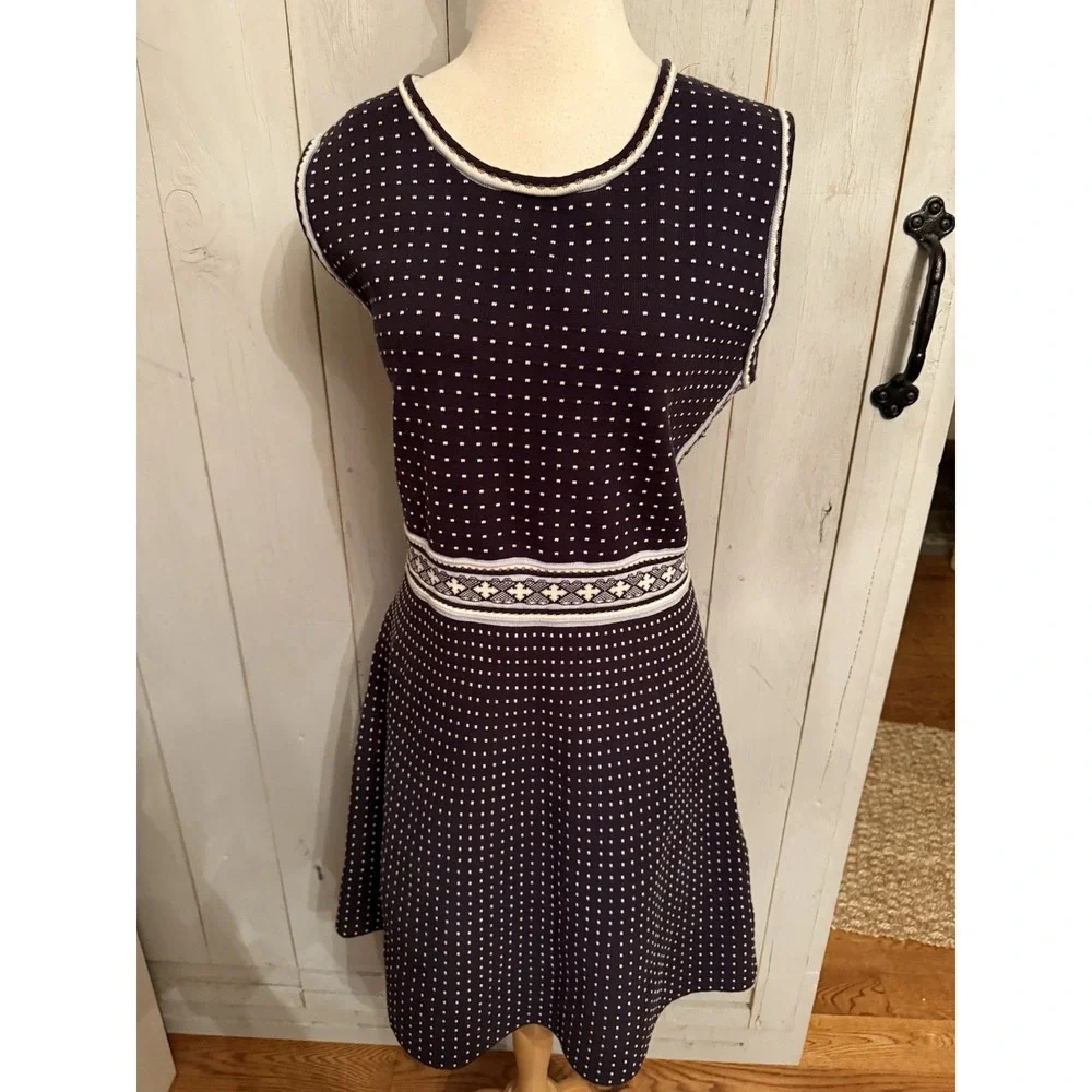 TORY‎ BURCH Navy Mini Geo Sleeveless Knit Sweater A-line Dress Sz XL $395 F17